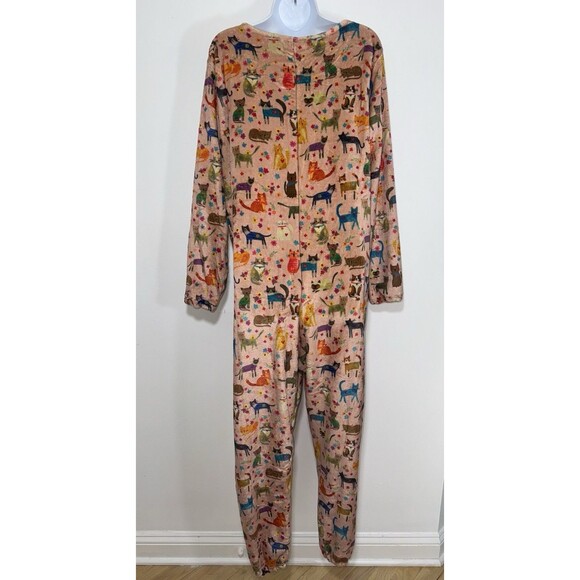 Natural Life Cats Print One Piece Jumpsuit Pink Multicolor Long Sleeve Women M - Picture 5 of 8